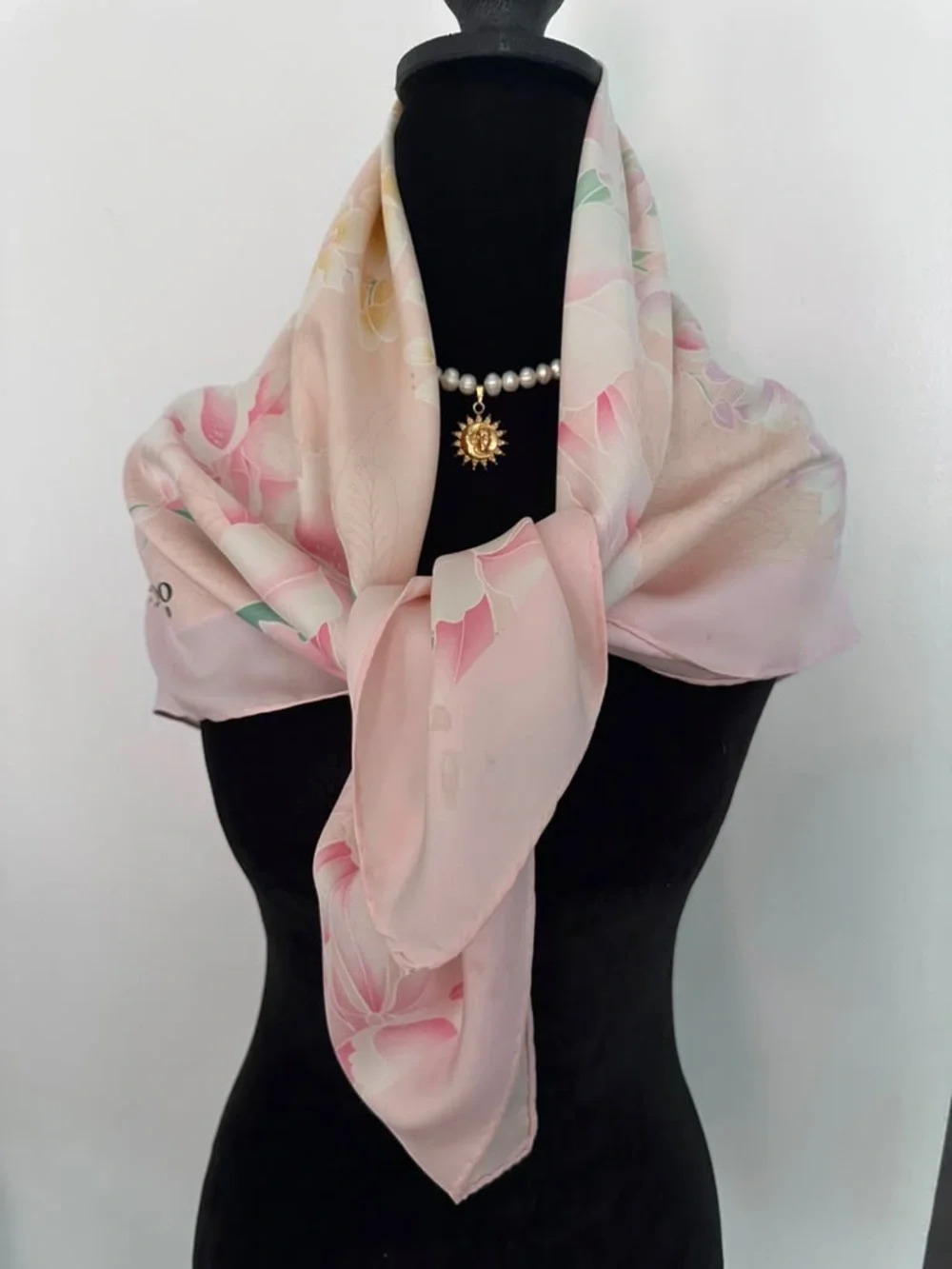 Leonardo Paris Silk Scarf Pink Beige Hand Rolled Made in France